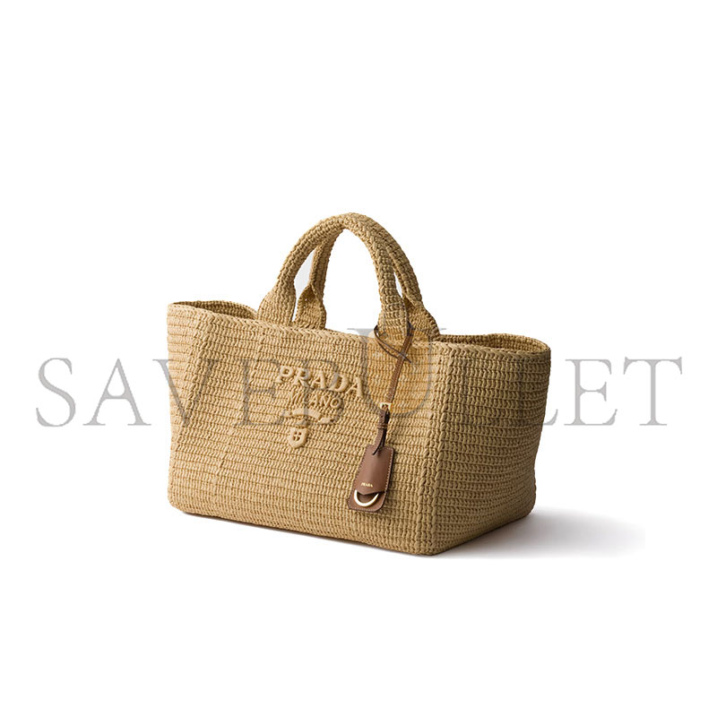PRADA LARGE CROCHET TOTE BAG WITH LEATHER DETAILS 1BG635 (35*23.5*22cm)